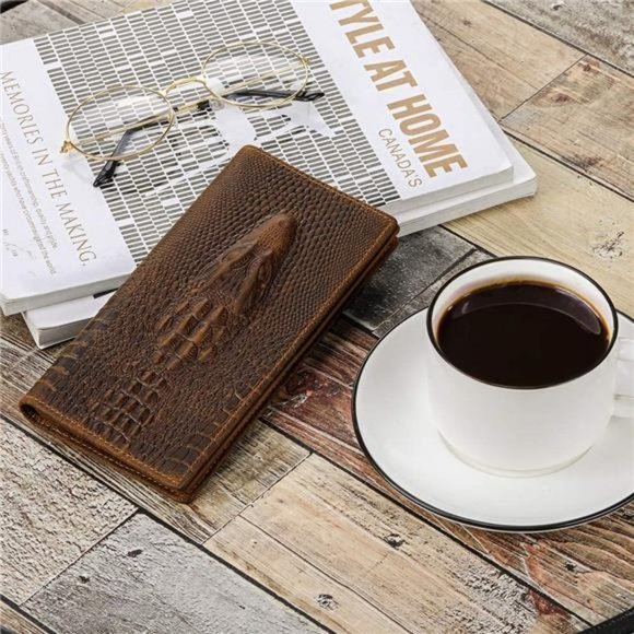 Men's Dark Brown Embroidered Concho Checkbook Wallet
